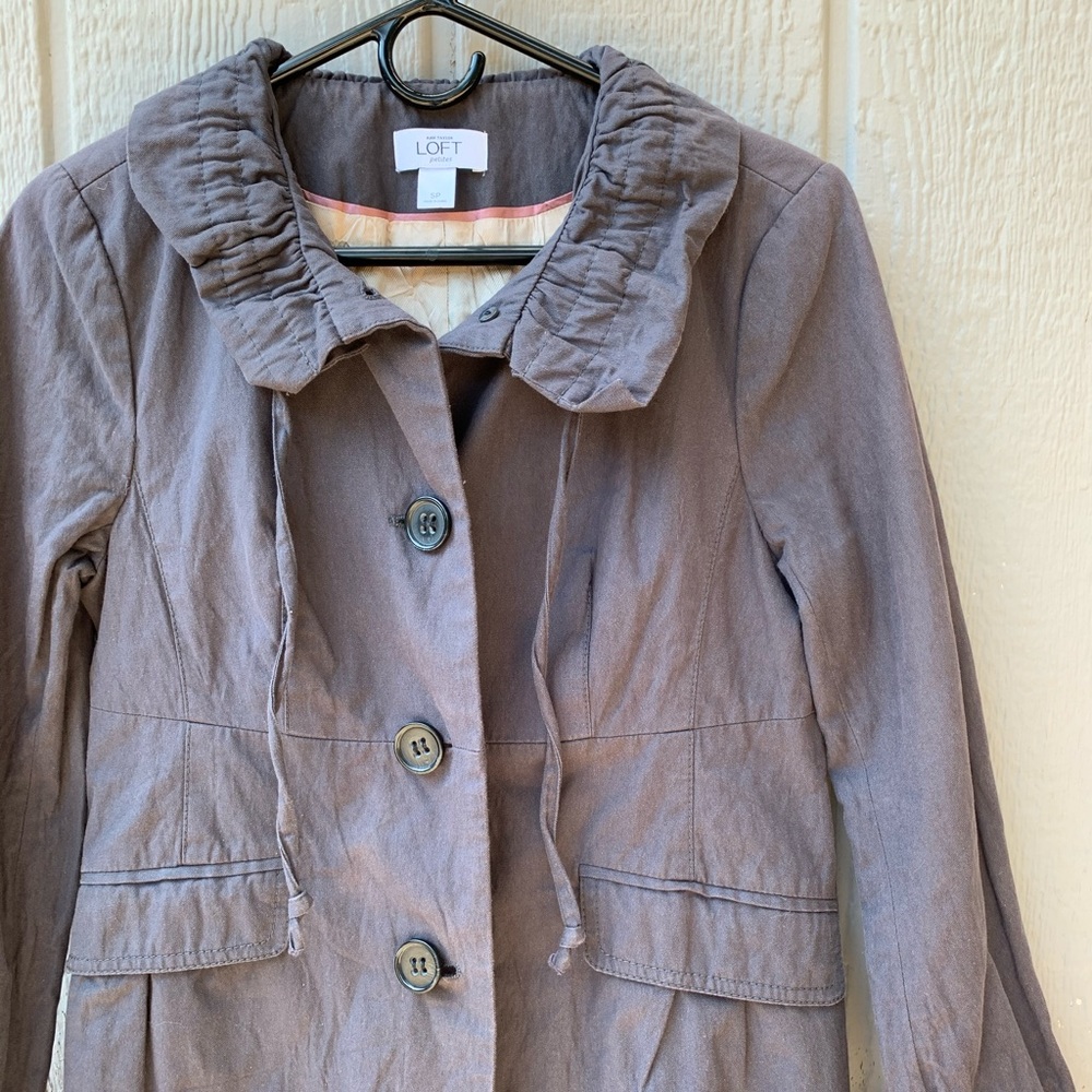 LOFT button up high collar satin lined trench coat - Picture 2 of 16